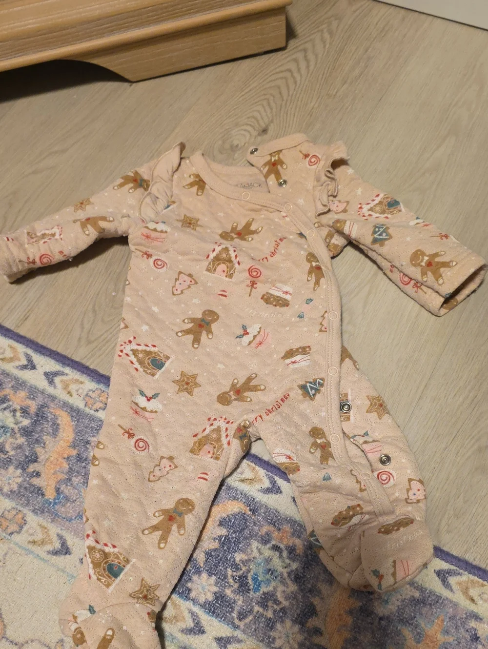 Baby Pink Holiday Gingerbread Footed One-Piece